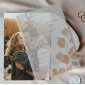 秋エレガントボタニカルテラコッタオーバーレイ結婚ズ ベラム紙招待状