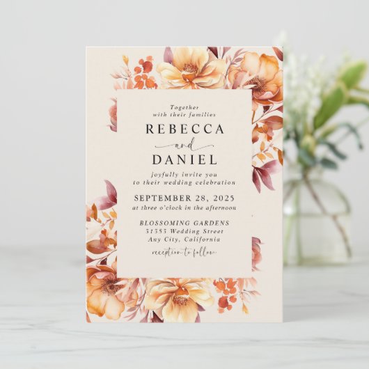 秋エレガントボホウォーター色フローラ結婚ズ 招待状 (スタンド正面)