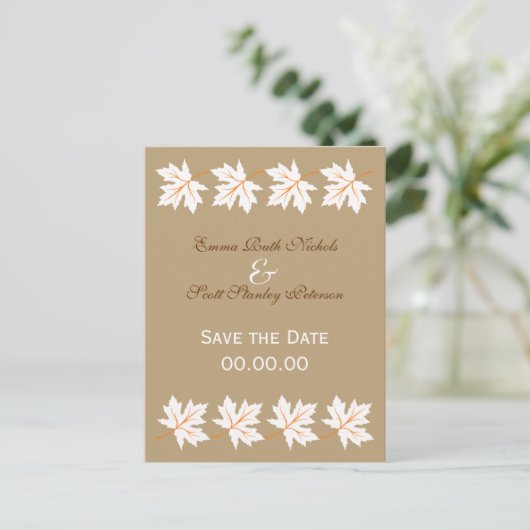 秋エレガントメープルリーフ日付はがきを保存 案内ポストカード (スタンド正面)