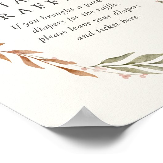 秋エレガントリースベビーシャワーおむつラッフルサイン ポスター (角)