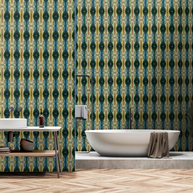 秋エレガントリーフアートパターングリーンイエローブラウン 壁紙 (浴室)