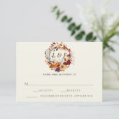 秋エレガントワイルドフラワーイニシャルウェディングRSVPカード (スタンド正面)