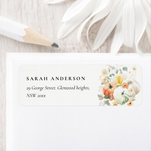 秋エレガントワイルドフラワーカボチャ水彩アドレス ラベル (インサイチュ)