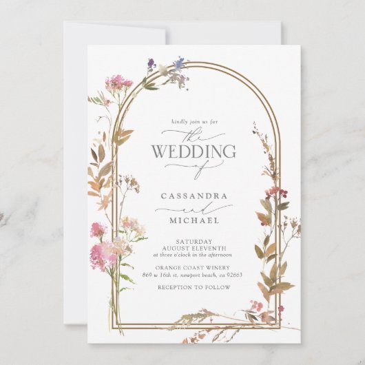 秋エレガントワイルドフラワーフローラ水彩写真 招待状 (正面)