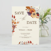 秋エレガントワイルドフラワー日付を保存 招待状 (スタンド正面)