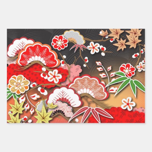 秋エレガント日本のの着物 ラッピングペーパーシート (正面3)