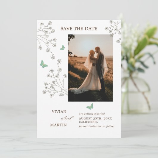 秋エレガント暗金ゴールド蝶の写真 セーブザデート (スタンド正面)