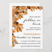 秋エレガント水彩オレンジ色の葉ベビーシャワー 招待状 (正面/裏面)