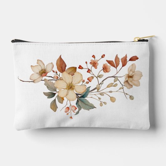 秋エレガント水彩フローラホワイトモノグラム アクセサリーポーチ (裏面)