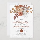 秋エレガント水彩フローラ誕生日パーティー 招待状 (正面)