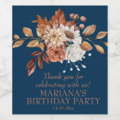 秋エレガント水色フローラネイビーブルー ワインラベル (シングルラベル)