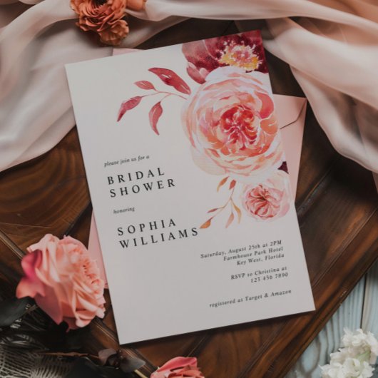 秋エレガント水色フローラブライダルシャワー 招待状