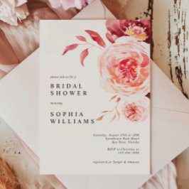 秋エレガント水色フローラブライダルシャワー 招待状