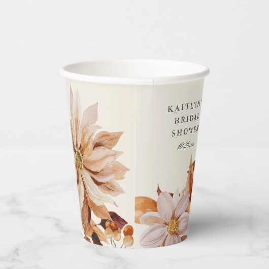 秋エレガント水色フローラブライダルシャワー 紙コップ (右)