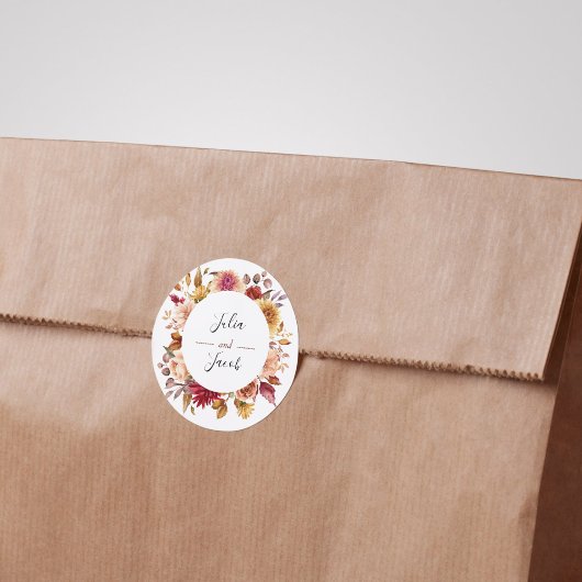 秋エレガント水色フローラ結婚式の引き出物 ラウンドシール