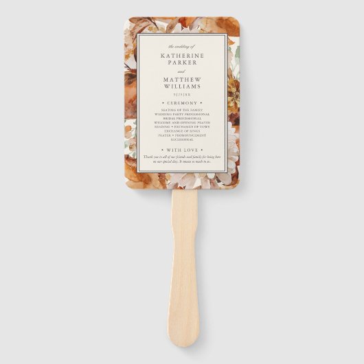 秋エレガント水色フローラ結婚式 プログラム ハンドファン (正面)