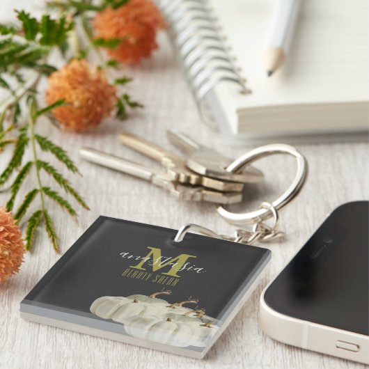 秋エレガント白黒カボチャ美しいサロン キーホルダー (正面右)