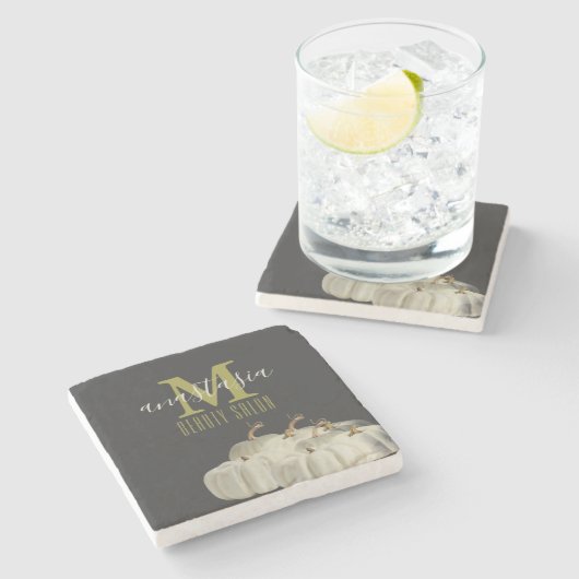 秋エレガント白黒カボチャ美しいサロン ストーンコースター (横)