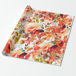 秋エレガント秋の水の色フローラ誕生日 ラッピングペーパー