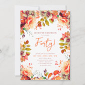 秋エレガント秋の水の色フローラ40誕生日 招待状 (正面)
