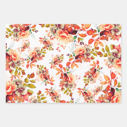 秋エレガント秋の水の色フローラ50誕生日 ラッピングペーパーシート (正面2)