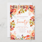 秋エレガント秋の水の色フローラ70誕生日 招待状 (正面)