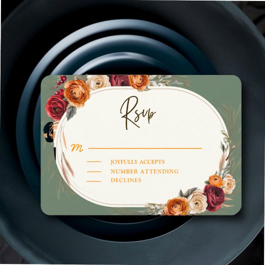 秋エレガント秋オレンジセージフローラ結婚ズ 出欠カード