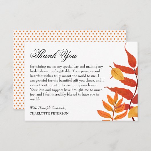 秋エレガント秋テーマブライダルシャワー サンキューカード (正面/裏面)