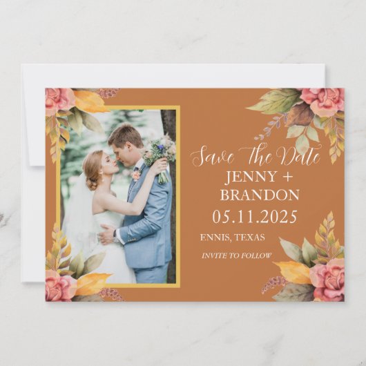 秋エレガント秋フローラテラコッタ写真 セーブザデート (正面)