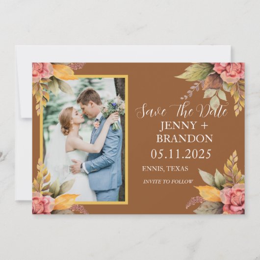 秋エレガント秋フローラテラコッタ写真 セーブザデート (正面)