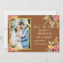 秋エレガント秋フローラテラコッタ写真 セーブザデート