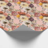 秋エレガント秋フローララストクリームバーガンディ ラッピングペーパー (角)