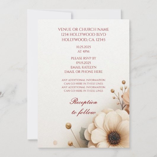 秋エレガント秋フローラ結婚式招待状 招待状 (裏面)