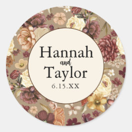秋エレガント秋水彩フローラ結婚ズ ラウンドシール