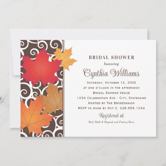 秋エレガント紅葉結婚ブライダルシャワー 招待状 (正面)