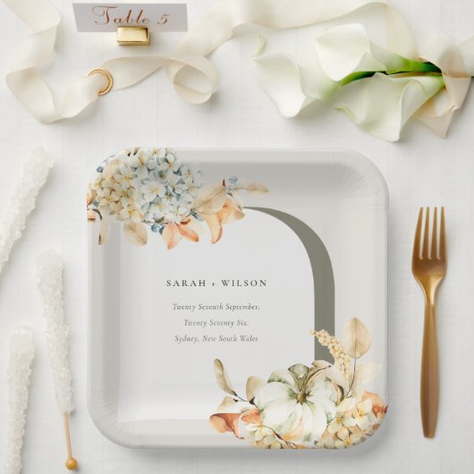 秋エレガント素朴パンプキンアーチフローラ結婚ズ ペーパープレート (ウェディング)