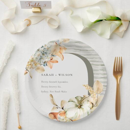 秋エレガント素朴パンプキンアーチフローラ結婚ズ ペーパープレート (ウェディング)