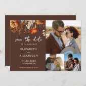 秋エレガント素朴フローラ結婚の3枚 セーブザデート (正面/裏面)