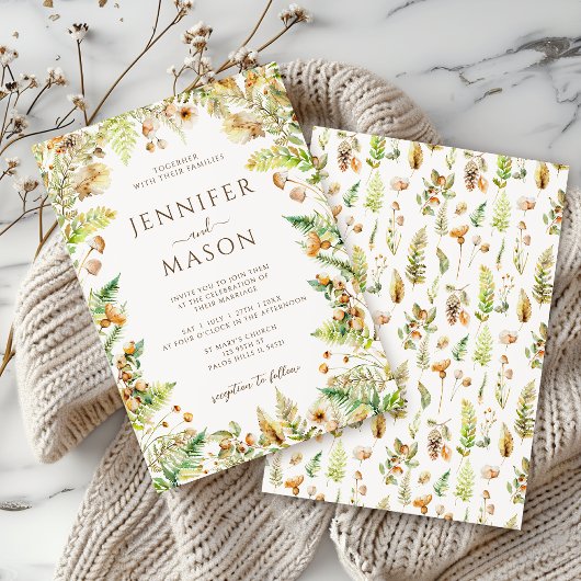 秋エレガント素朴林秋の結婚式 招待状