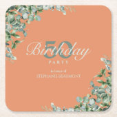 秋エレガント緑花女子50誕生日 スクエアペーパーコースター (正面)