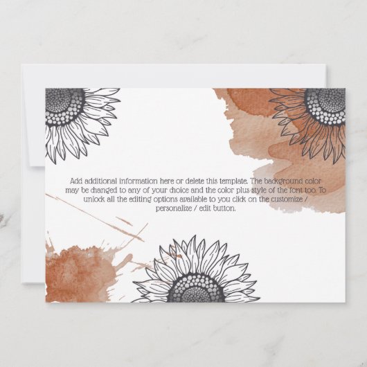 秋エレガント茶色の灰色DIYフォトヒマワリパーティー 招待状 (裏面)