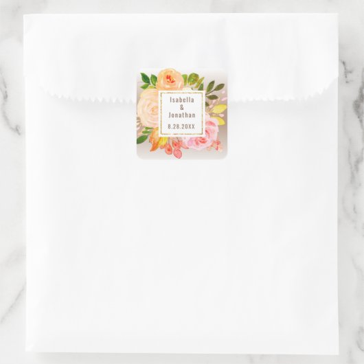 秋エレガント茶色フローラ開花グラデーシ結婚ョン スクエアシール (バッグ)