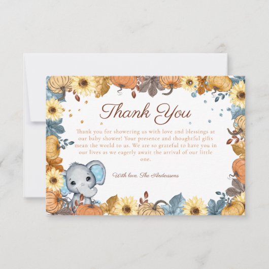 秋エレファントカボチャ赤ちゃんシャワーありがとう サンキューカード (正面)