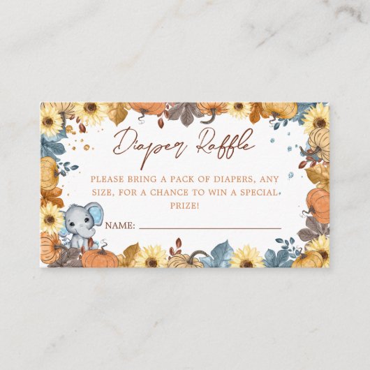 秋エレファントカボチャ赤ちゃんシャワーおむつラッフル エンクロージャーカード (正面)