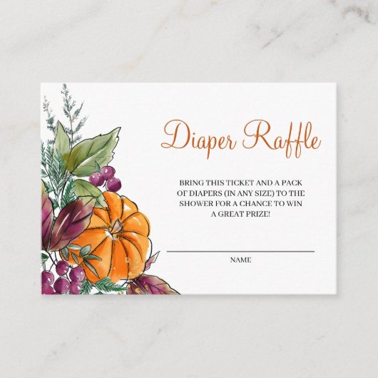 秋オウタンカボチャ赤ちゃんシャワーおむつラッフルカード エンクロージャーカード (正面)