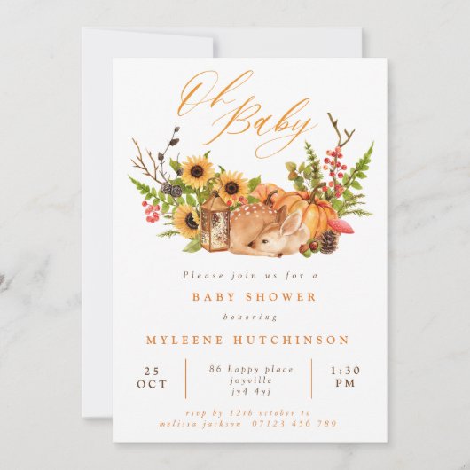 秋オベビーディアパンプキン&ひまわり赤ちゃんシャワー 招待状 (正面)