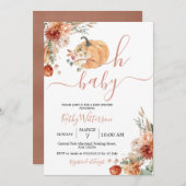 秋オベビーパンプキンボホワイルドフラワーベビーシャワー 招待状 (正面/裏面)