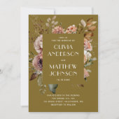 秋オリーブ結婚グリーンフローラのQRコード詳細 招待状 (正面)