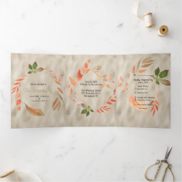 秋オレンジと黄葉色 三つ折り招待状