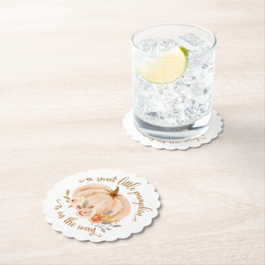 秋オレンジの金ゴールドフォイル小さなかぼちゃ赤ちゃんシャワー ペーパーコースター (インサイチュ)